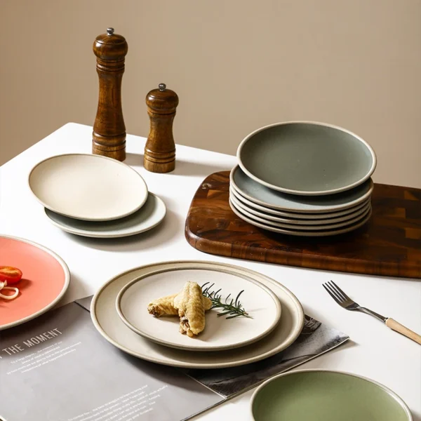 MYOUNG- 7''/8''/9''/10''/12'' Matte Coarse Pottery Ceramic Dinner Plate for Home ,Restaurant and Microwave, Oven, and Dishwasher Safe, Scratch Resistant - Image 3