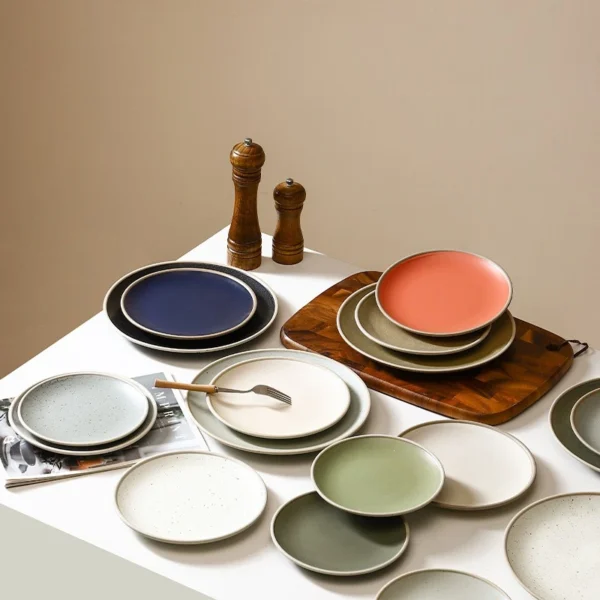 MYOUNG- 7''/8''/9''/10''/12'' Matte Coarse Pottery Ceramic Dinner Plate for Home ,Restaurant and Microwave, Oven, and Dishwasher Safe, Scratch Resistant - Image 4