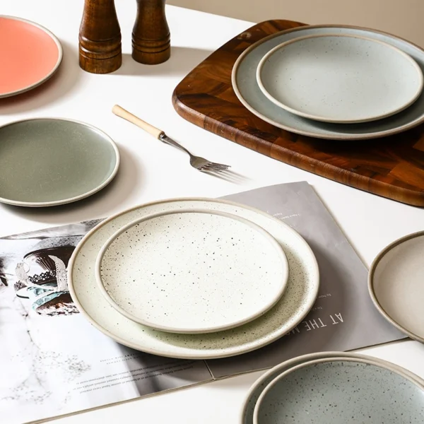 MYOUNG- 7''/8''/9''/10''/12'' Matte Coarse Pottery Ceramic Dinner Plate for Home ,Restaurant and Microwave, Oven, and Dishwasher Safe, Scratch Resistant - Image 5