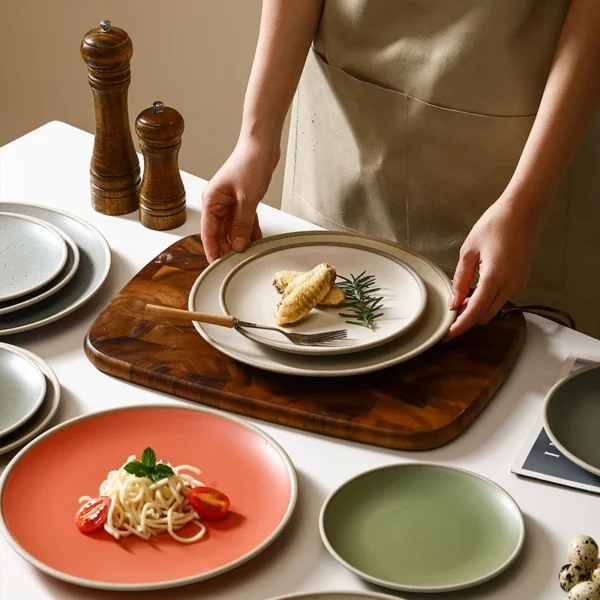 MYOUNG- 7''/8''/9''/10''/12'' Matte Coarse Pottery Ceramic Dinner Plate for Home ,Restaurant and Microwave, Oven, and Dishwasher Safe, Scratch Resistant - Image 6