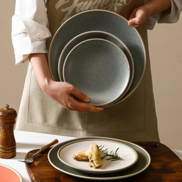 MYOUNG- 7''/8''/9''/10''/12'' Matte Coarse Pottery Ceramic Dinner Plate for Home ,Restaurant and Microwave, Oven, and Dishwasher Safe, Scratch Resistant - Image 2