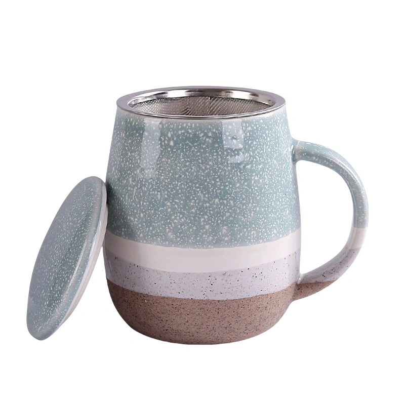 MYOUNG- Reactive Glaze Ceramic Travel Coffee Mug with Handle and Lid, 15.2oz, Portable Coffee Cup, Microwave and Dishwasher Safe 7 Splicing color mug sku1