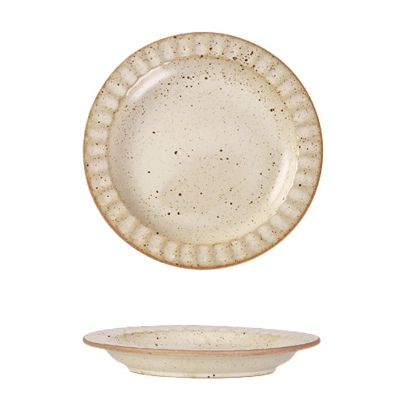 MYOUNG-Retro Style 6'' Matte Crockery Ceramic Dinner Plate for Home ,Restaurant and Event 9 beige Coarse pottery plate