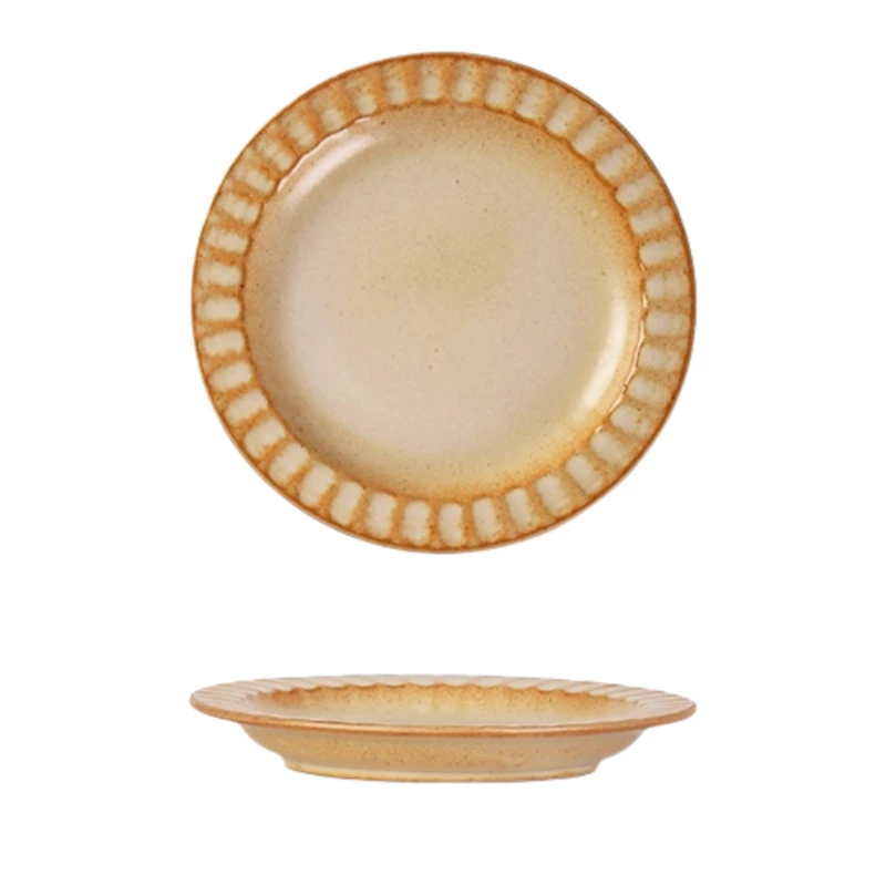 MYOUNG-Retro Style 6'' Matte Crockery Ceramic Dinner Plate for Home ,Restaurant and Event 11 brown Coarse pottery plate