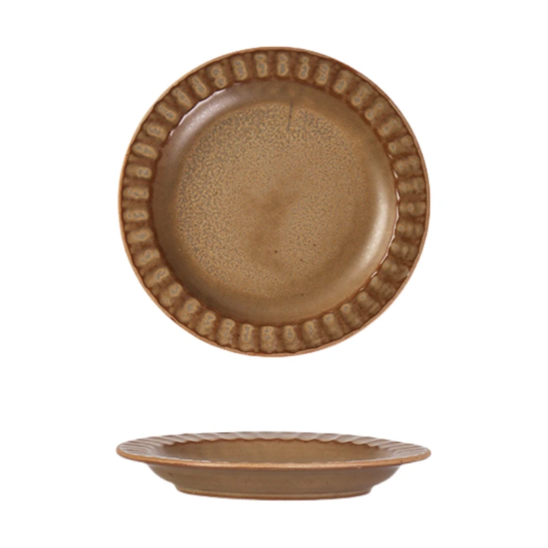 MYOUNG-Retro Style 6'' Matte Crockery Ceramic Dinner Plate for Home ,Restaurant and Event 10 brown Coarse pottery plate2