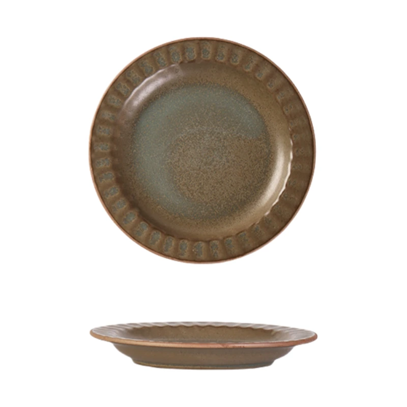 MYOUNG-Retro Style 6'' Matte Crockery Ceramic Dinner Plate for Home ,Restaurant and Event 8 brown grey Coarse pottery plate2