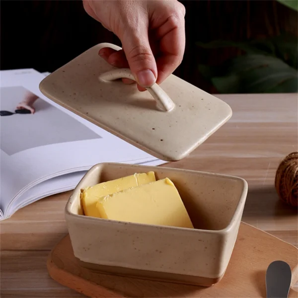 MYOUNG- Covered Butter Dish with Lid - Elegant Engraved Butter Holder with Lid - Ceramic Butter Stick Holder Tray Holds Any Size Stick - Decorative Butter Keeper Container for Countertop & Fridge - Image 2