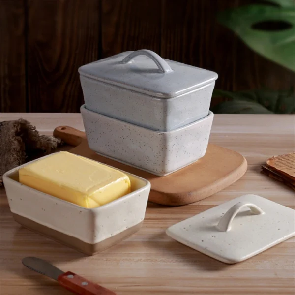 MYOUNG- Covered Butter Dish with Lid - Elegant Engraved Butter Holder with Lid - Ceramic Butter Stick Holder Tray Holds Any Size Stick - Decorative Butter Keeper Container for Countertop & Fridge