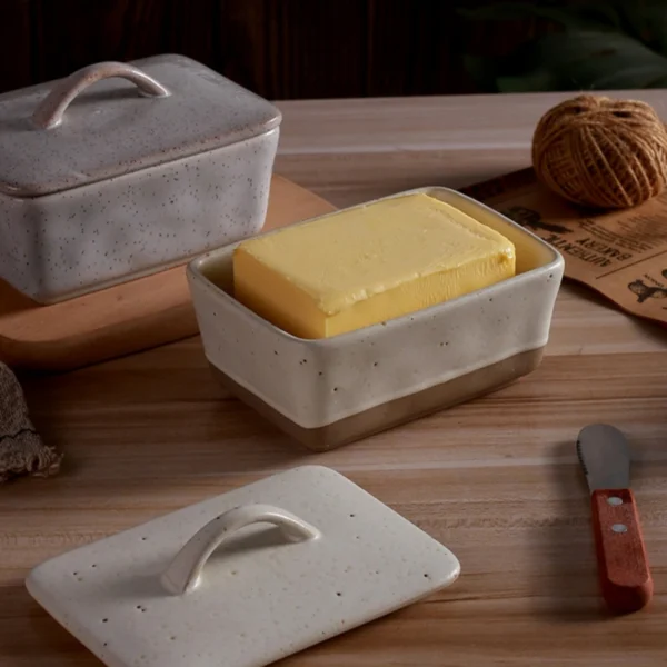 MYOUNG- Covered Butter Dish with Lid - Elegant Engraved Butter Holder with Lid - Ceramic Butter Stick Holder Tray Holds Any Size Stick - Decorative Butter Keeper Container for Countertop & Fridge - Image 5