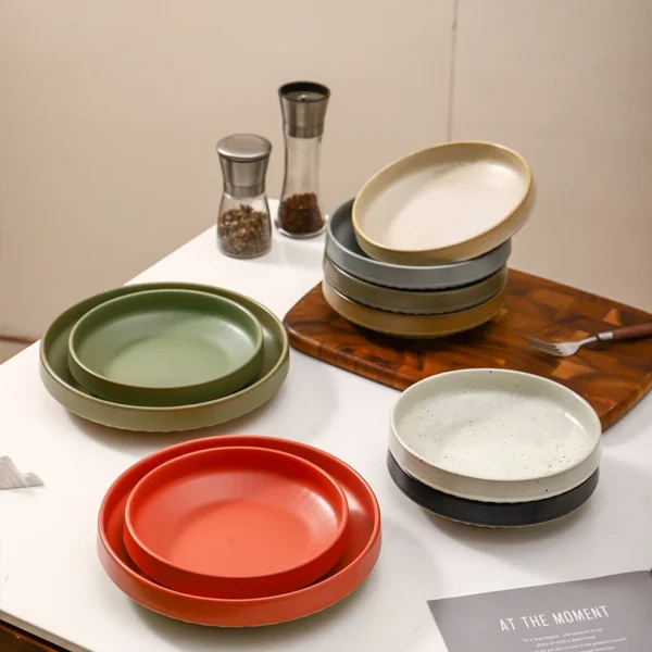 MYOUNG- 8''/10''Matte Coarse Pottery Ceramic Deep Plate ,Salad Pasta Appetizer Plates Microwave & Dishwasher Safe for Family Gatherings - Image 3