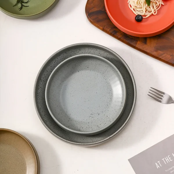 MYOUNG- 8''/10''Matte Coarse Pottery Ceramic Deep Plate ,Salad Pasta Appetizer Plates Microwave & Dishwasher Safe for Family Gatherings - Image 4