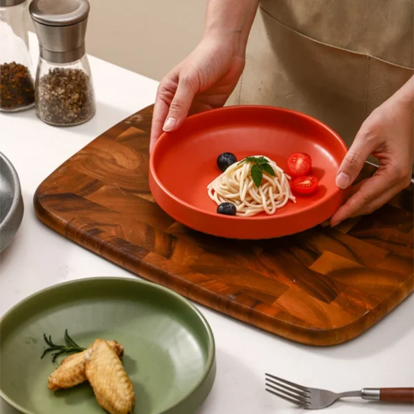MYOUNG- 8''/10''Matte Coarse Pottery Ceramic Deep Plate ,Salad Pasta Appetizer Plates Microwave & Dishwasher Safe for Family Gatherings - Image 6