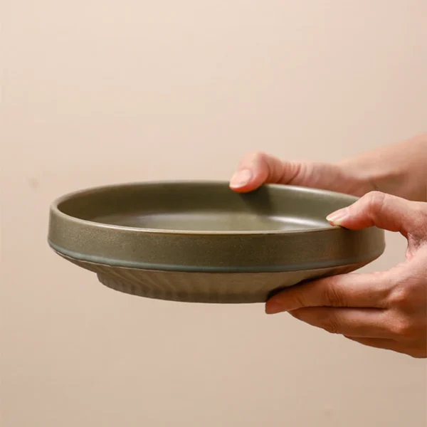 MYOUNG- 8''/10''Matte Coarse Pottery Ceramic Deep Plate ,Salad Pasta Appetizer Plates Microwave & Dishwasher Safe for Family Gatherings - Image 7