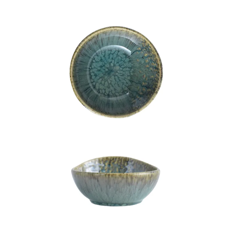 MYOUNG- Japanese Style Jade Color Irregular Ceramic Dinnerware Sets ,Reactive Glaze Plates and Bowls Set, Safe for Oven & Microwave & Dishwasher 8 kiln dinnerware set sku3
