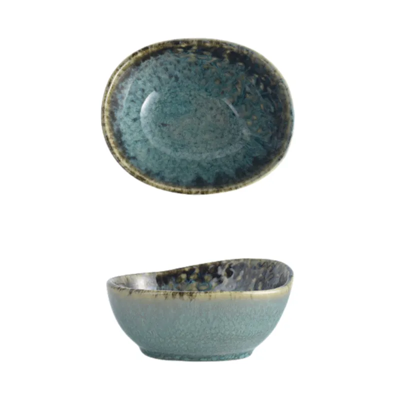 MYOUNG- Japanese Style Jade Color Irregular Ceramic Dinnerware Sets ,Reactive Glaze Plates and Bowls Set, Safe for Oven & Microwave & Dishwasher 9 kiln dinnerware set sku4
