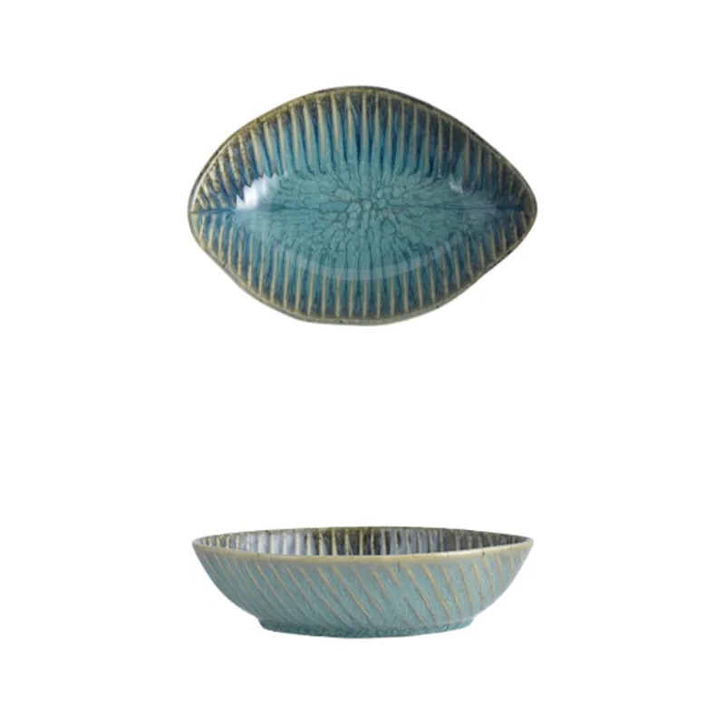 MYOUNG- Japanese Style Jade Color Irregular Ceramic Dinnerware Sets ,Reactive Glaze Plates and Bowls Set, Safe for Oven & Microwave & Dishwasher 10 kiln dinnerware set sku5