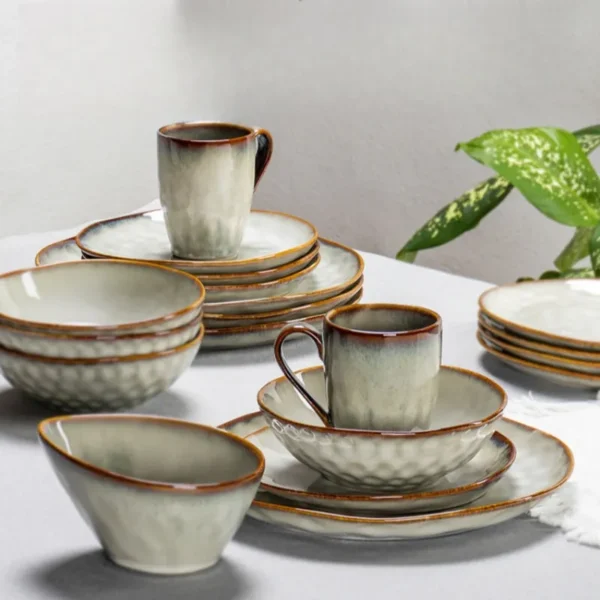 MYOUNG- Ceramic Dinnerware Sets ,Reactive Glaze Plates and Bowls Set, Scratch Resistant Dish Set, Oven & Microwave & Dishwasher Safe