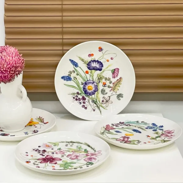MYOUNG- 8'' Flower Printed Ceramic Dinner Plate Round Plates Wedding Presentation and Event Serving Table Dish Set - Image 5