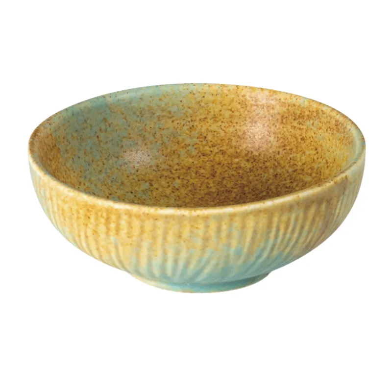 MYOUNG- Wholesaler Stock Sustainable Kiln Yellow and Blue Glaze Ceramic Tableware Hotel Catering Dinnerware Sets Restaurant Use 9 matte kiln dinnerware set sku