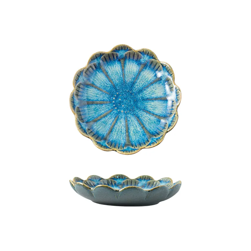 reactive glaze sauce dish light blue