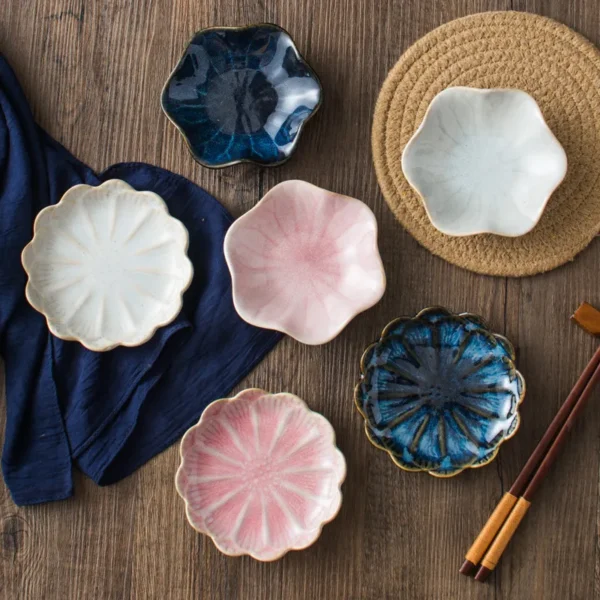 MYOUNG- 4'' Lotus Shape Reactive Glaze Ceramic Sauce Dishes,Pinch Bowl,Small Dipping Bowls for Side Dishes,Appetizers,Condiments - Image 4