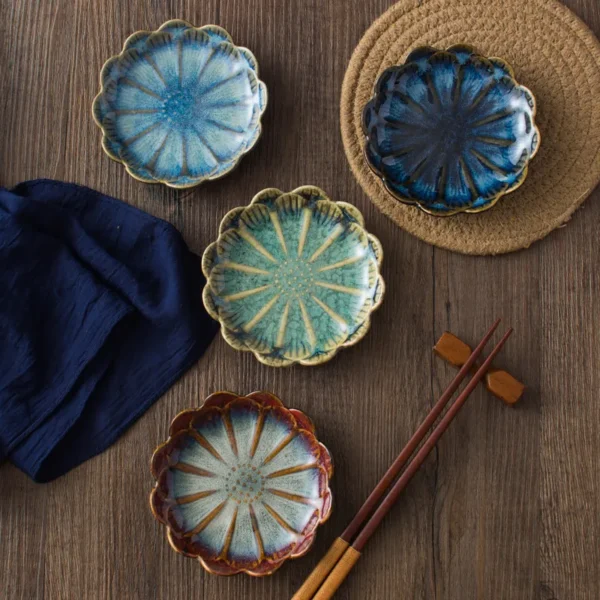 MYOUNG- 4'' Lotus Shape Reactive Glaze Ceramic Sauce Dishes,Pinch Bowl,Small Dipping Bowls for Side Dishes,Appetizers,Condiments - Image 5
