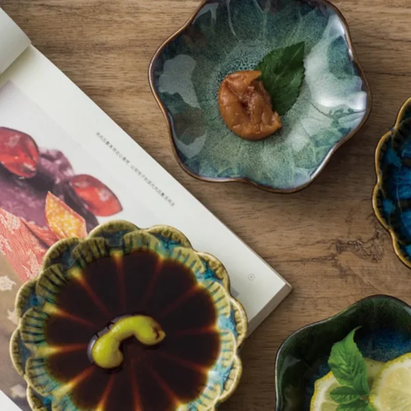 MYOUNG- 4'' Lotus Shape Reactive Glaze Ceramic Sauce Dishes,Pinch Bowl,Small Dipping Bowls for Side Dishes,Appetizers,Condiments - Image 3