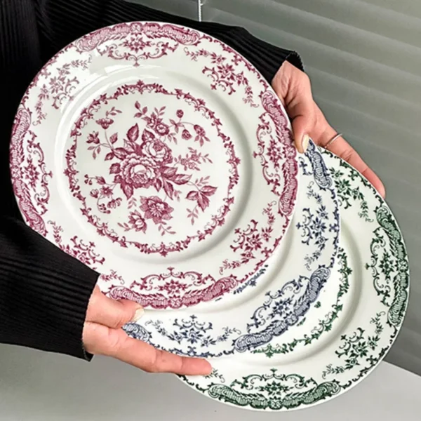 MYOUNG- 7''/9''/10'' Vintage Rose Flower Printed Ceramic Dinner Plate Set Wedding Presentation and Event Serving Table Dish Set - Image 3