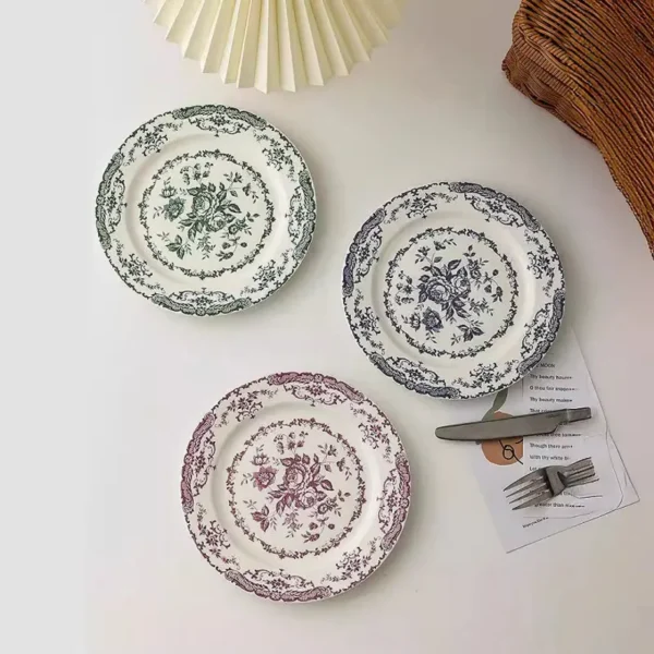 MYOUNG- 7''/9''/10'' Vintage Rose Flower Printed Ceramic Dinner Plate Set Wedding Presentation and Event Serving Table Dish Set - Image 6