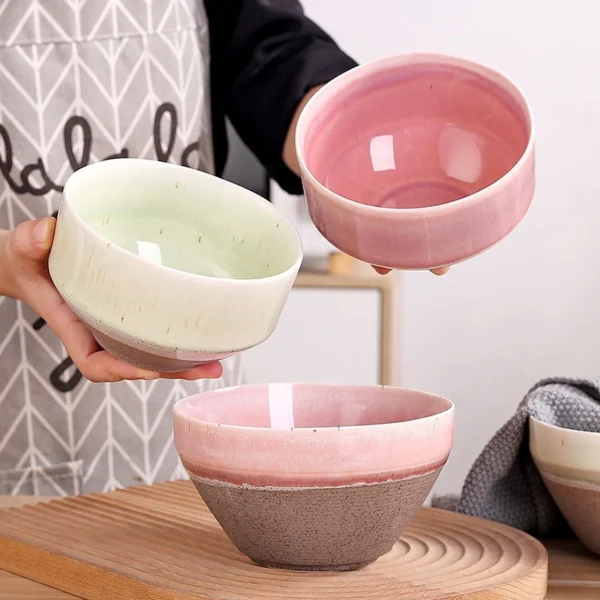 MYOUNG- 5''/6'' Kiln Transmutation Ceramic Bowl ,Splicing Color Salad Bowl for Home ,Restaurant ，Hotel and Event - Image 2