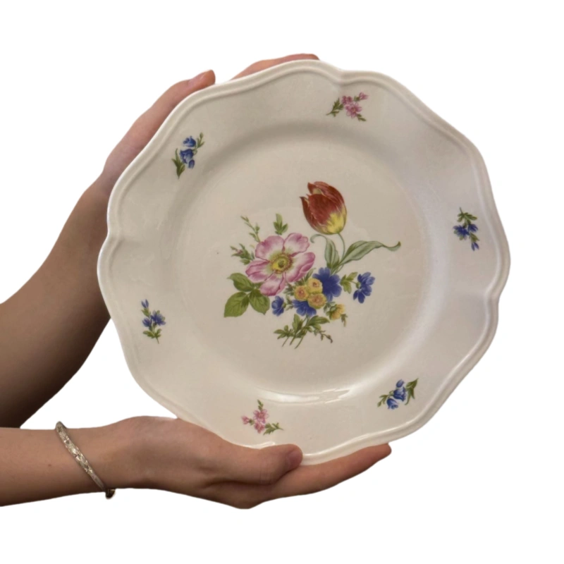 MYOUNG- 8'' 9''Tulip Flower Printed Porcelain Ceramic Dinner Plate Petal shaped Slide Plates Serving Table Dish 5 tulip plate 23 4cm