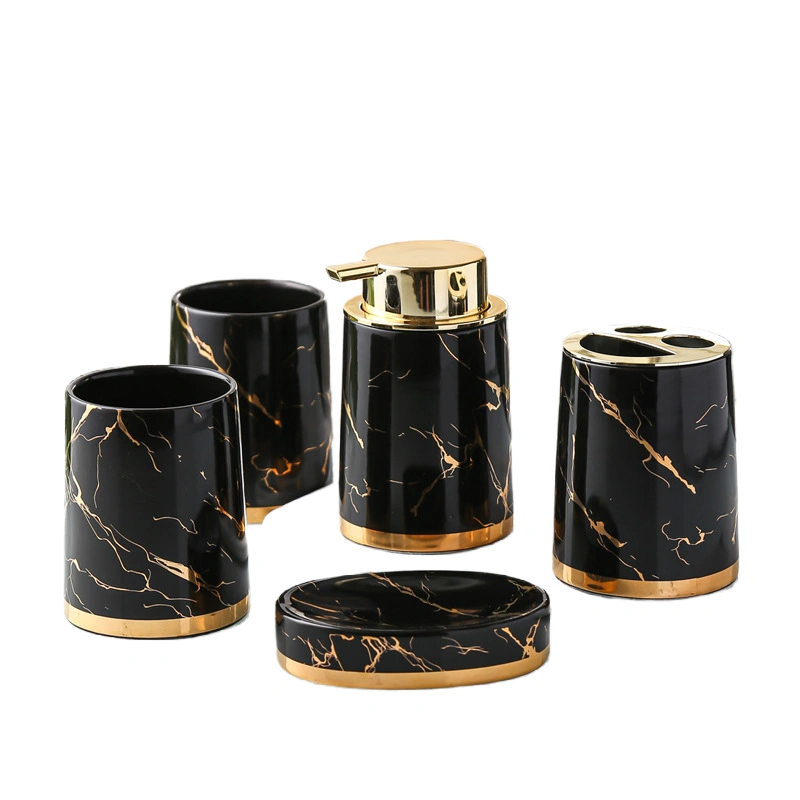 MYOUNG-Wholesale 5-Piece Ceramic Bathroom Accessory Set - Soap Dispenser ,Cups& Toothbrush Holder Set , for Bathroom Sink,Home Decor 9 5 piece gild ceramic bathroon set sku3