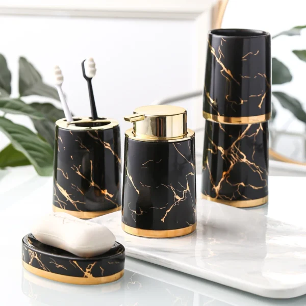 MYOUNG-Wholesale 5-Piece Ceramic Bathroom Accessory Set - Soap Dispenser ,Cups& Toothbrush Holder Set , for Bathroom Sink,Home Decor - Image 7