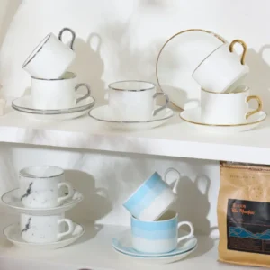 Porcelain Coffee Cups Set with Saucer