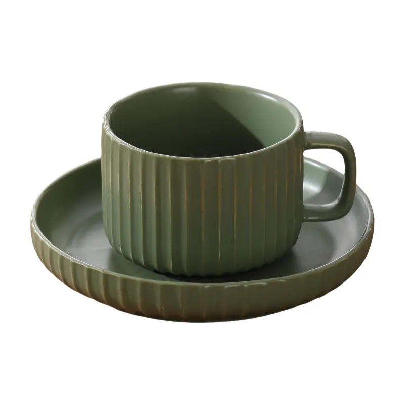 6set glazed coffee cup and saucer set green