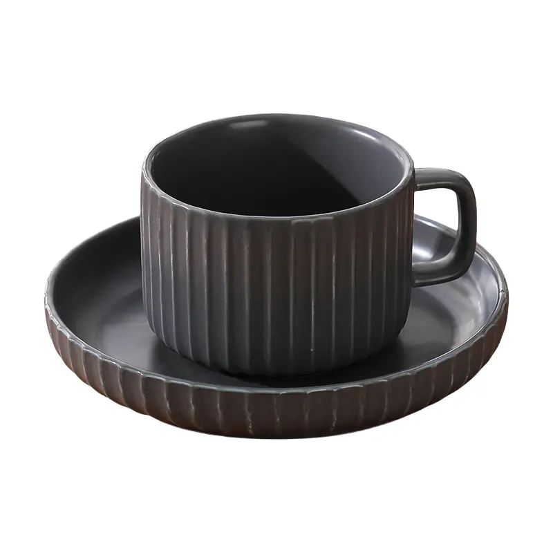 6set glazed coffee cup and saucer set grey