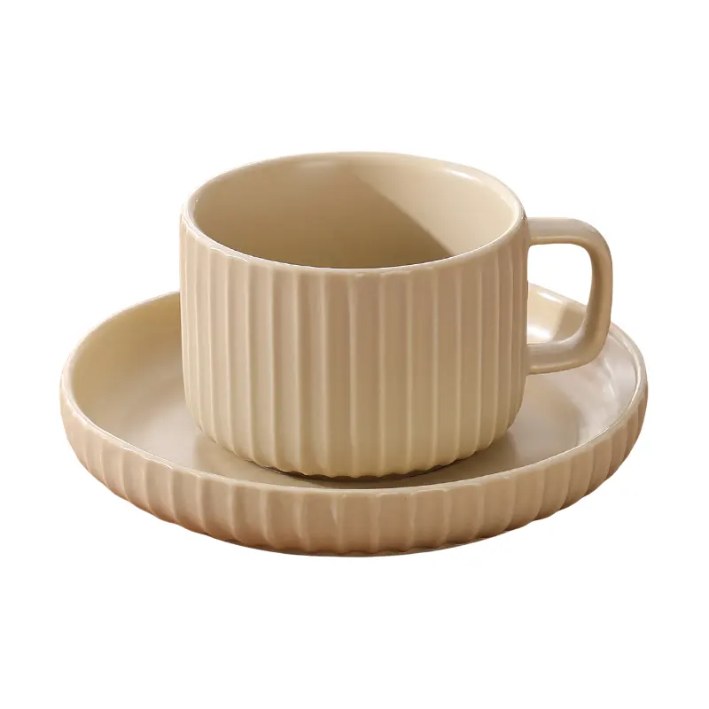 6set glazed coffee cup and saucer set yellow