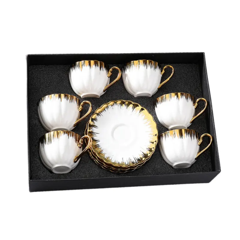 MYOUNG-Ceramic Turkish Coffee Cup Set With Gold Trim ,Tea Cups and Saucers Set of 6,for Cappuccino, Latte, Mocha, Au Lait, Double Espresso 10 6set plated coffee cup and saucer set sku