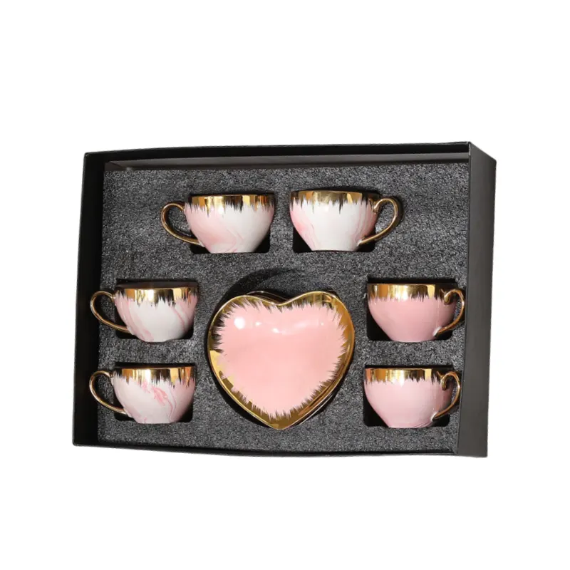 MYOUNG-Ceramic Turkish Coffee Cup Set With Gold Trim ,Tea Cups and Saucers Set of 6,for Cappuccino, Latte, Mocha, Au Lait, Double Espresso 11 6set plated coffee cup and saucer set sku3