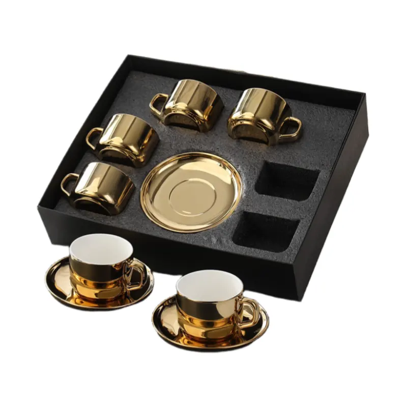 MYOUNG-Ceramic Turkish Coffee Cup Set With Gold Trim ,Tea Cups and Saucers Set of 6,for Cappuccino, Latte, Mocha, Au Lait, Double Espresso 7 6set plated coffee cup and saucer set sku4