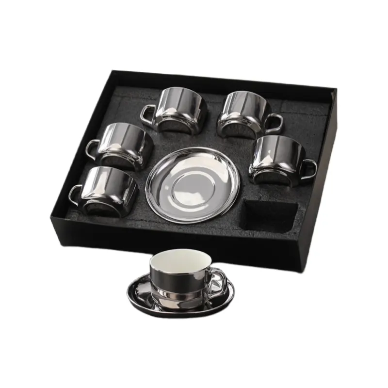 MYOUNG-Ceramic Turkish Coffee Cup Set With Gold Trim ,Tea Cups and Saucers Set of 6,for Cappuccino, Latte, Mocha, Au Lait, Double Espresso 8 6set plated coffee cup and saucer set sku5