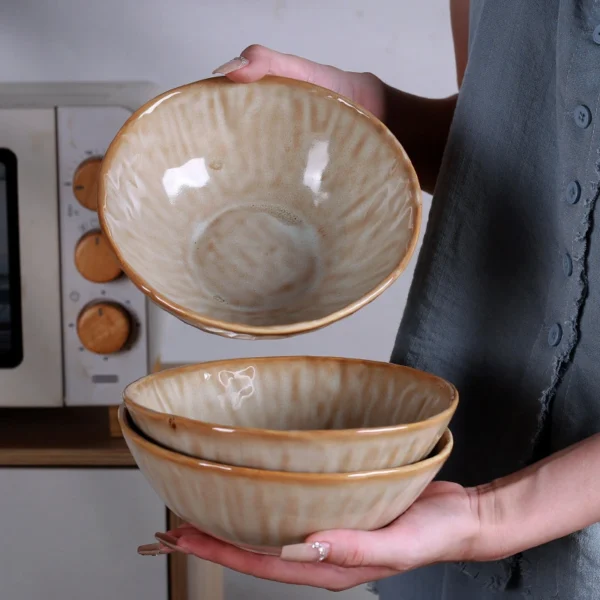 MYOUNG-Handmade Reactive Glaze Porcelain Plates and Bowls Set,Caramel Color,China Ceramics Wholesale Factory - Image 4