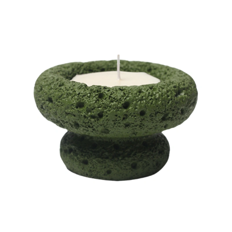 Cement candle jar green