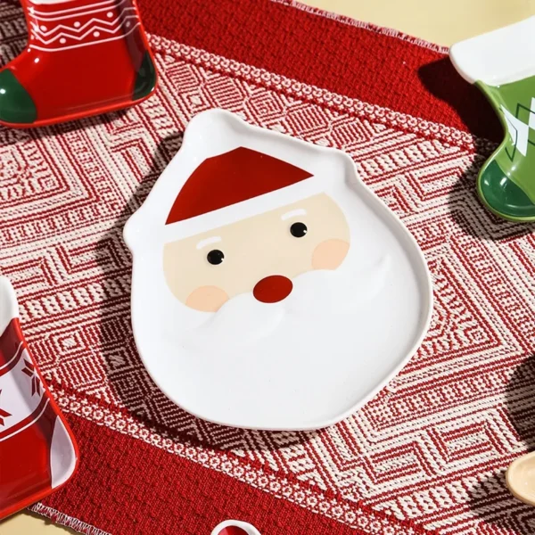 MYOUNG-Christmas Ceramic Dinner Plate Cartoon Snowman Gingerbread Man Modeling Holiday Tableware Cute Snack Plate - Image 5