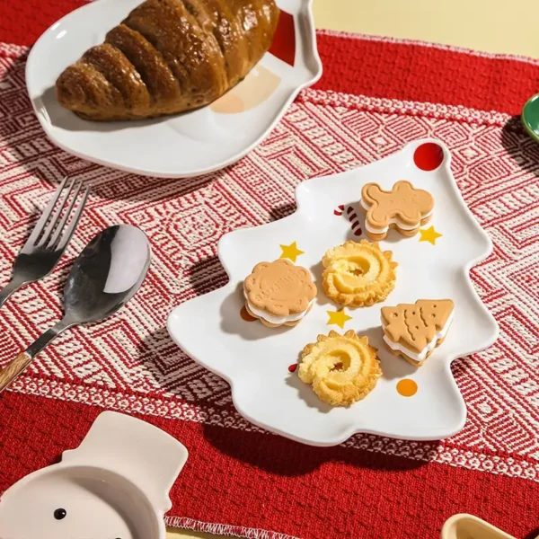 MYOUNG-Christmas Ceramic Dinner Plate Cartoon Snowman Gingerbread Man Modeling Holiday Tableware Cute Snack Plate - Image 3
