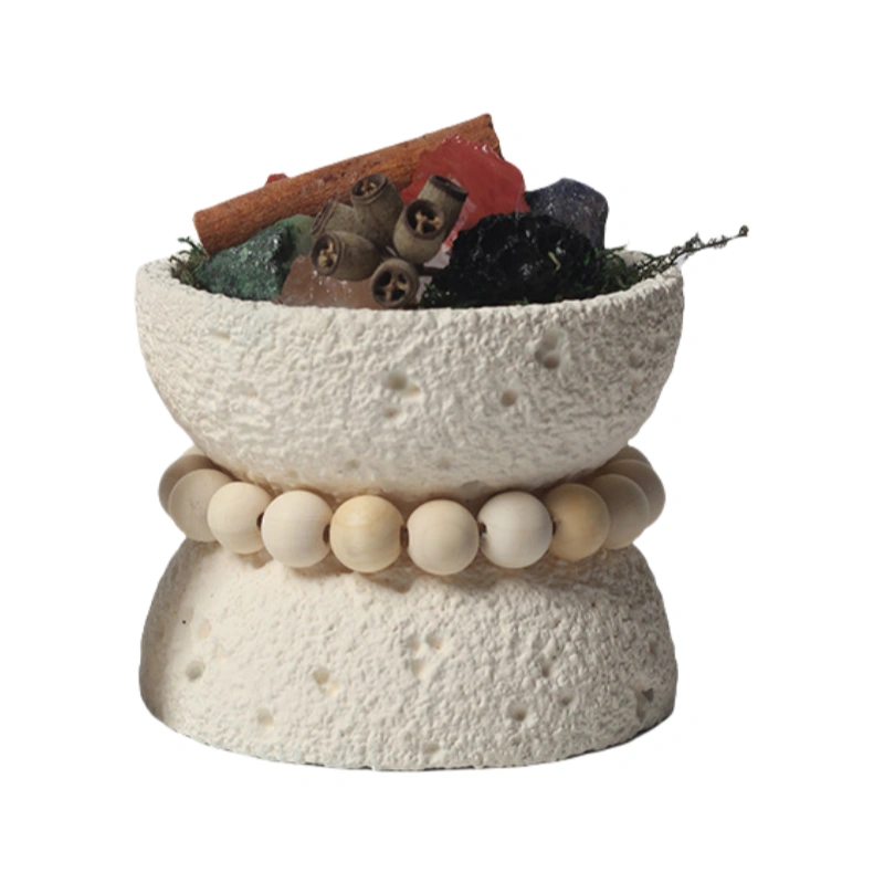 Funnel shaped cement candle jar beige