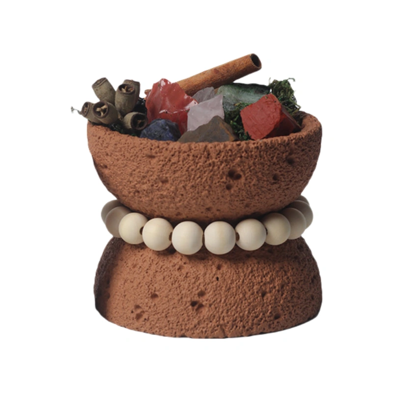 Funnel shaped cement candle jar brown