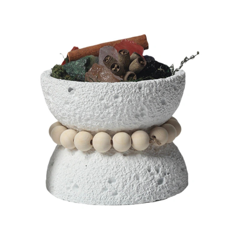 Funnel shaped cement candle jar white