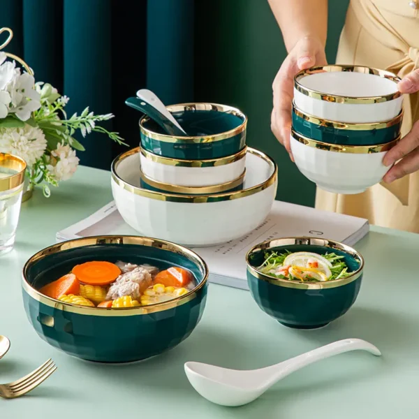MYOUNG-Porcelain Gold Edge Dinnerware Set Customized Premium Deluxe Gold Rim Dishes and Bowls Set Crockery Tableware Stoneware Ceramic Plate For Home Restaurant Hotel Use - Image 4