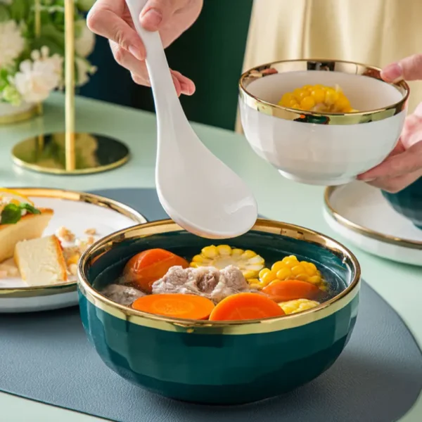 MYOUNG-Porcelain Gold Edge Dinnerware Set Customized Premium Deluxe Gold Rim Dishes and Bowls Set Crockery Tableware Stoneware Ceramic Plate For Home Restaurant Hotel Use - Image 6